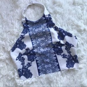 Damask style print halter crop top